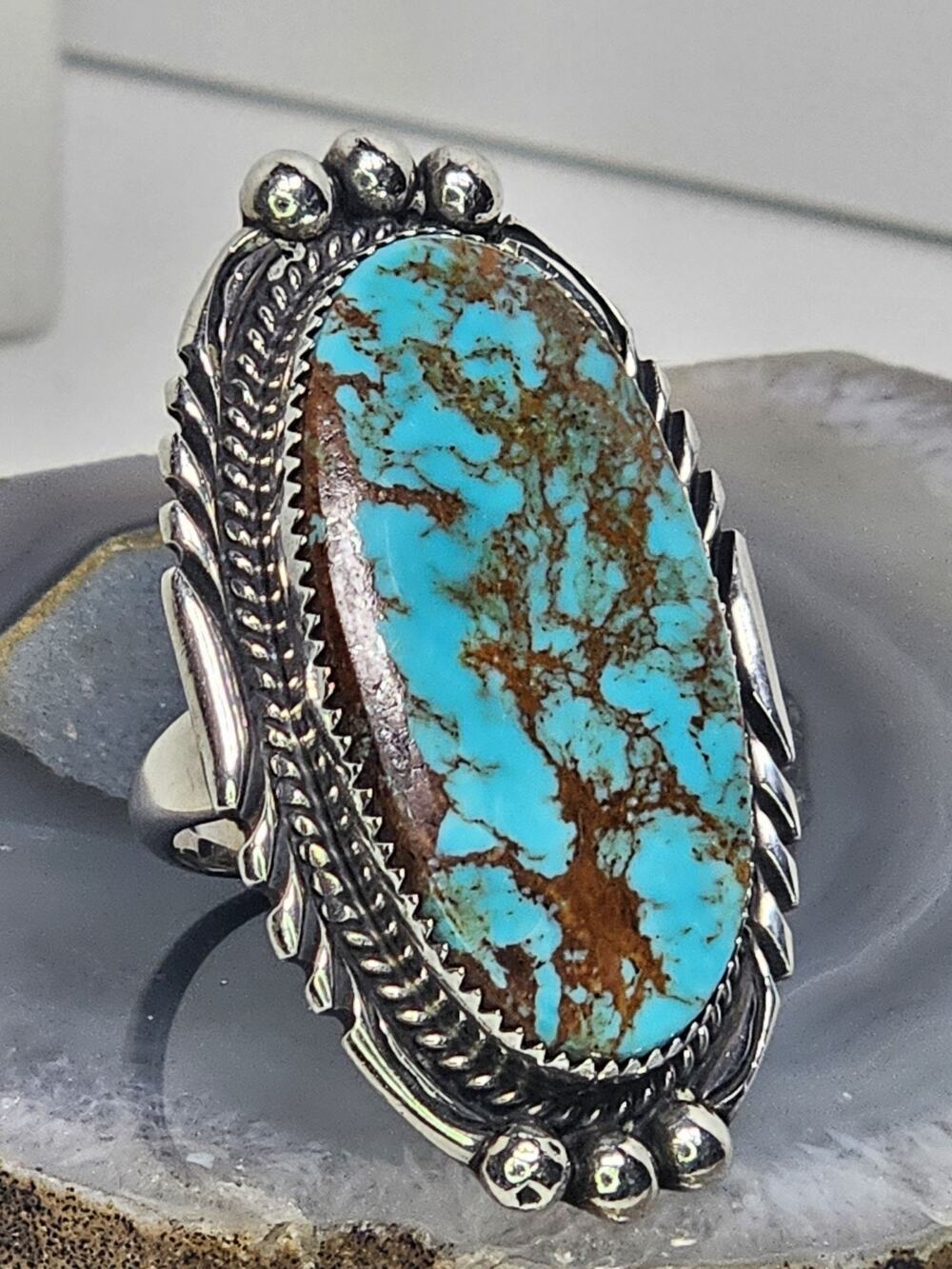 Thomas Byrd Sterling Silver XL Oval Turquoise Ring - Red Mesa - Navajo - SZ 11